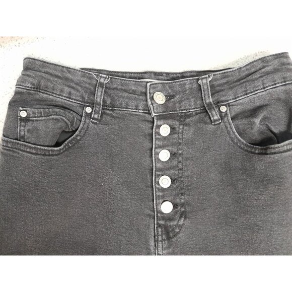 Womens High Rise Flare 70s Retro Bell Bottom Button Fly Size 7 Hippie Jeans Blk - Picture 2 of 8